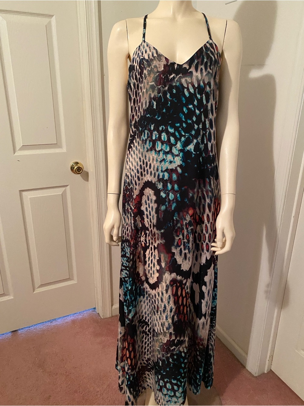 Kenar Multicolor Animal-Print Maxi Dress with Teal Accents